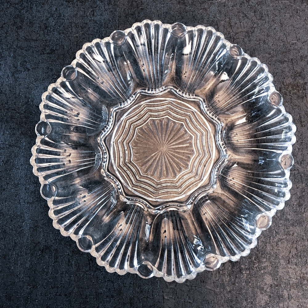 Vintage Pressed Glass Egg Plate Scalloped Wave